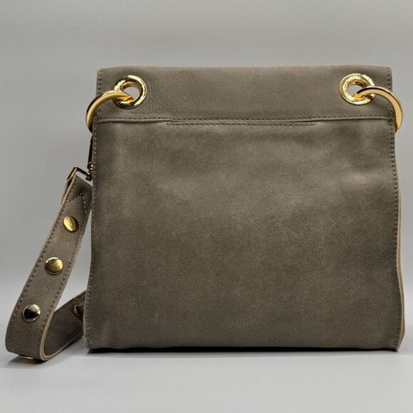 Rare Hammitt Tony Medium Pewter Gold Crossbody, Rivet Strap, NWOT Nubuck Leather - Picture 2 of 10